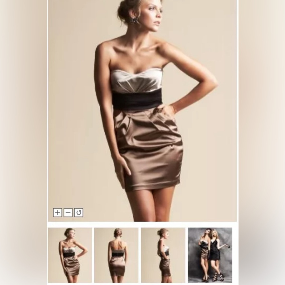 Perfect Condition- Bebe Satin Strapless Ruched Dress w/ Pockets- Gold- XS